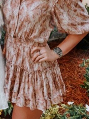 Skylar + Madison Beige and Pink Snakeskin Print Tiered Mini Dress